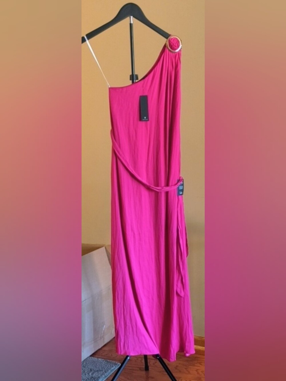 Lulu's One-Shoulder Fuchsia Maxi Dress with Ring Detail